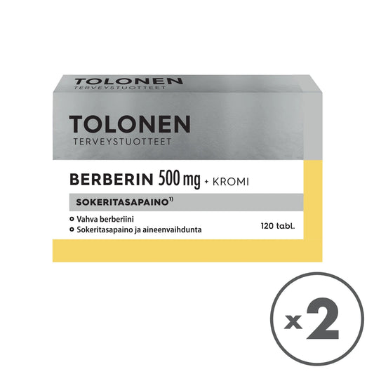 Tolonen Berberin 500 mg + Kromi – 2 x 120 tablettia