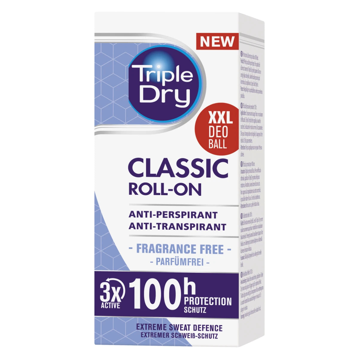 Triple Dry 100 h Classic Antiperspirant Roll-on hajusteeton, antaa jopa 100 h suojan hikoilua vastaan
