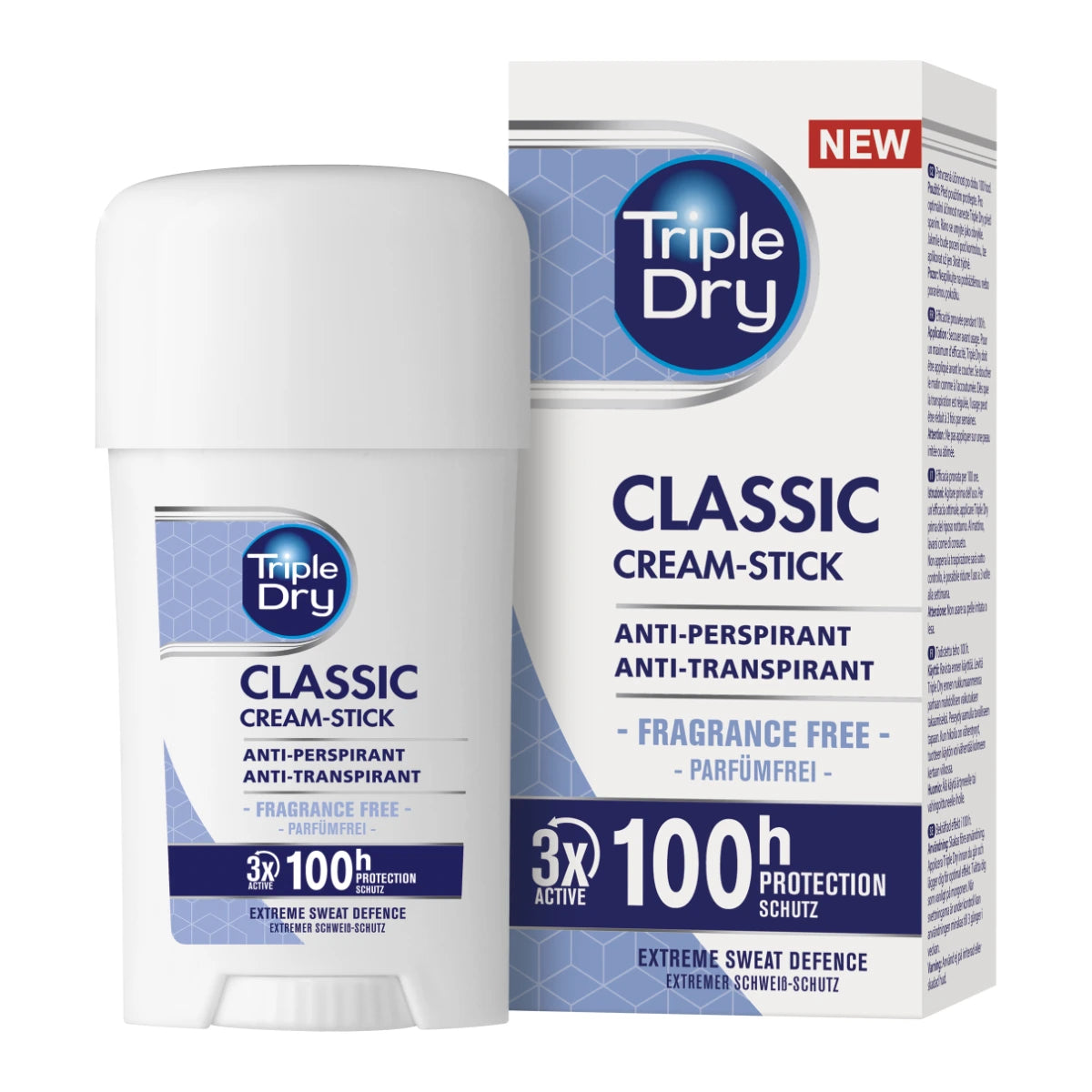 Triple Dry 100h Classic Antiperspirant Cream Stick Hajusteeton 50 ml – Tehokasta ja hellävaraista suojaa hikoilua vastaan