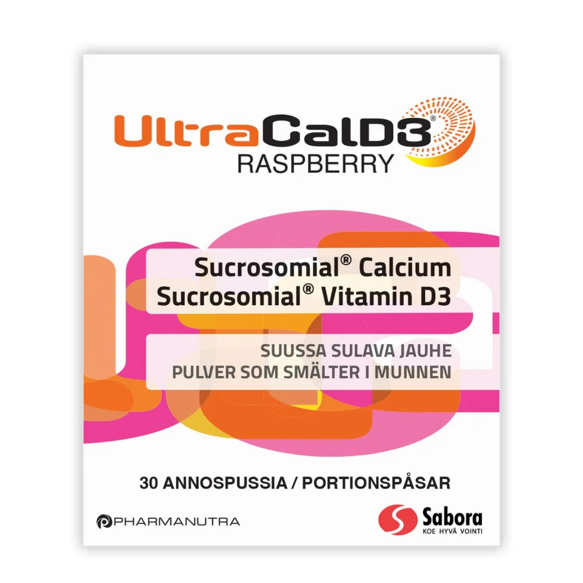 UltraCal D3 Raspberry annospussi 30 kpl sukrosomiaalinen kalsium ja D3-vitamiini