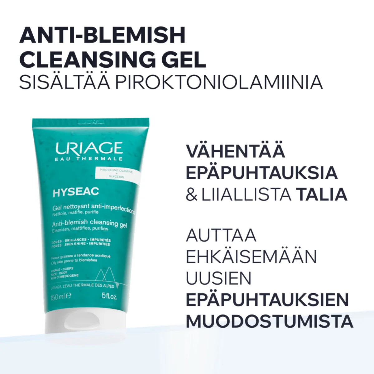 Uriage Hyseac Cleansing Gel puhdistusgeeli vähentää epäpuhtauksia ja liiallista talia