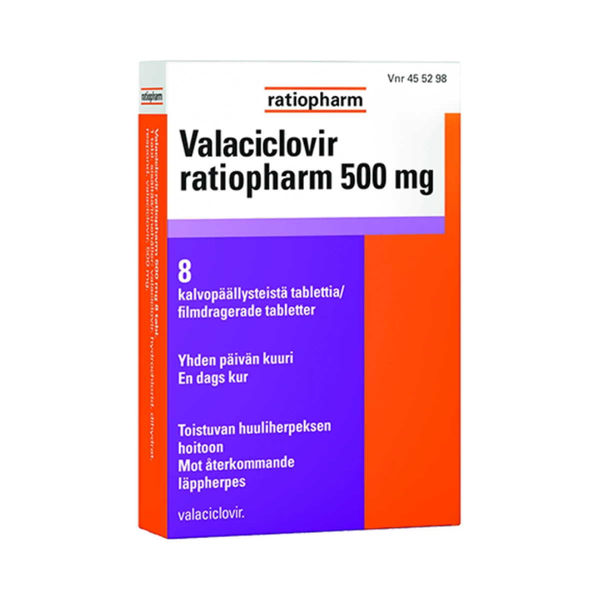 VALACICLOVIR RATIOPHARM 500 mg tabletti, kalvopäällysteinen 8 kpl