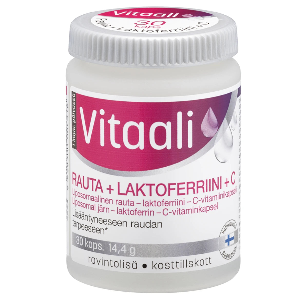 VITAALI Rauta + Laktoferriini + C kapseli 30 kpl lisääntyneeseen raudan tarpeeseen hyvin imeytyvä rautavalmiste