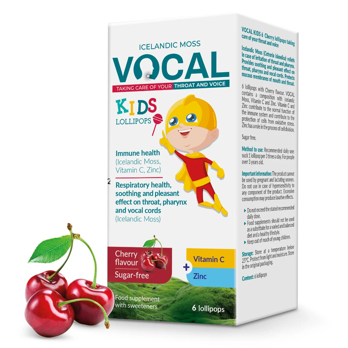 Vocal Kids Cherry tikkari 6 kpl kirsikanmakuinen imeskelytabletti karhealle kurkulle