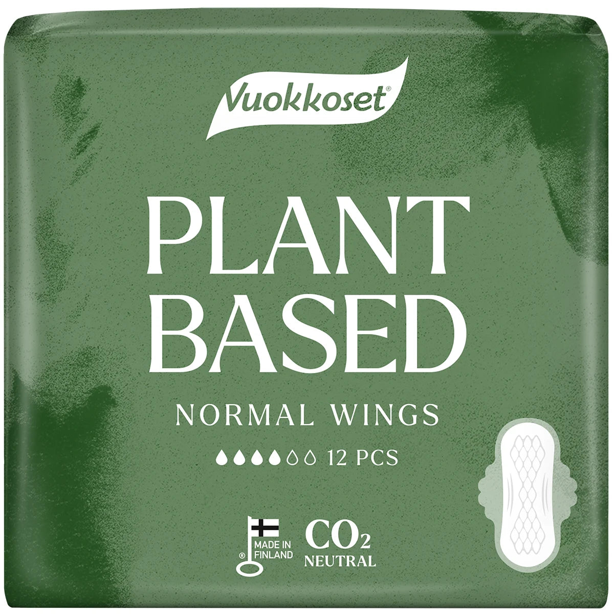 Vuokkoset Plant Based Normal Wings terveysside 12 kpl – Kasvipohjainen, varma ja pehmeä kuukautissuoja