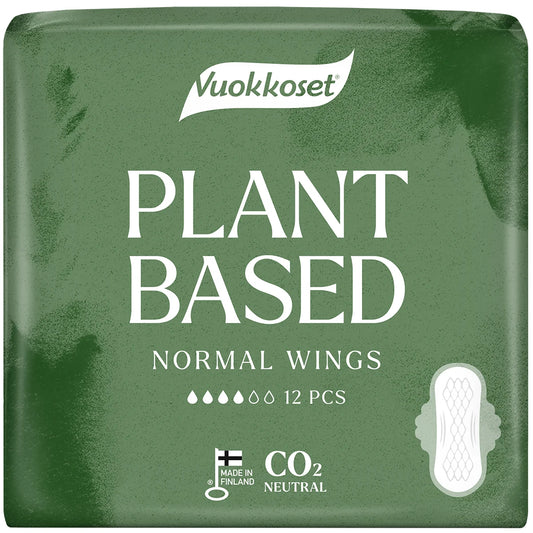 Vuokkoset Plant Based Normal Wings terveysside 12 kpl – Kasvipohjainen, varma ja pehmeä kuukautissuoja