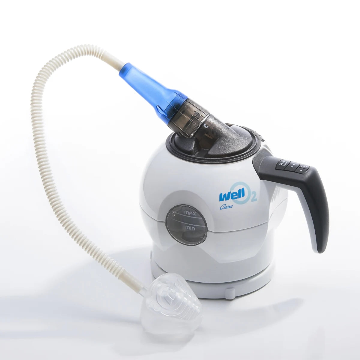 WELLO2 nenämaski kiinnitetään hengitysharjoituslaitteeseen