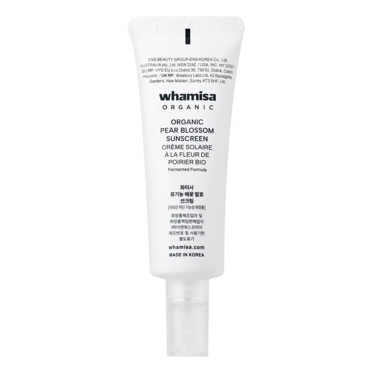 Whamisa Organic Pear Blossom Sunscreen SPF50 50 ml – sisältää hoitavia fermentoituja kasviuutteita