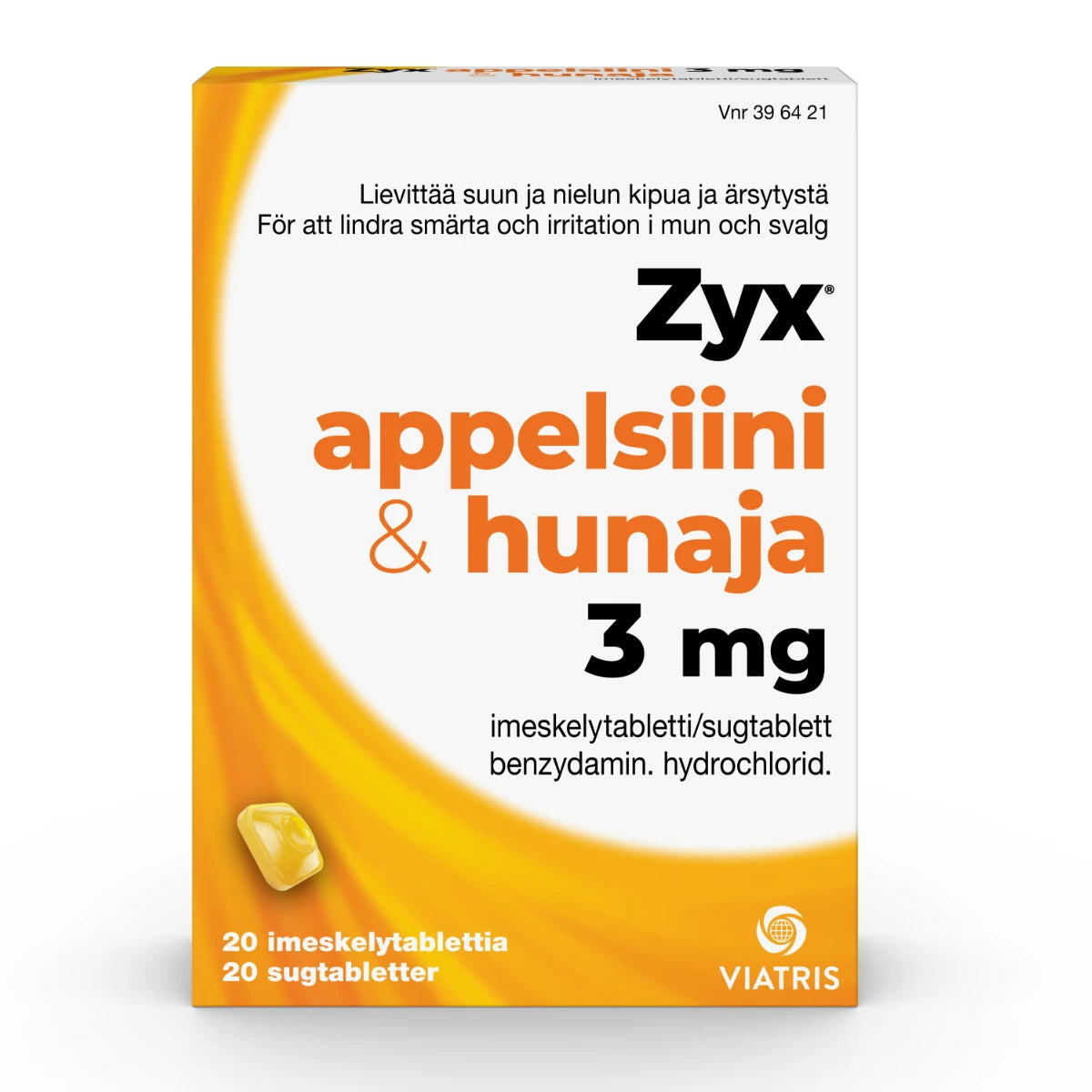 ZYX Appelsiini & Hunaja 3 mg imeskelytabletti 20 kpl lievittää suun ja nielun kipua ja ärsytystä