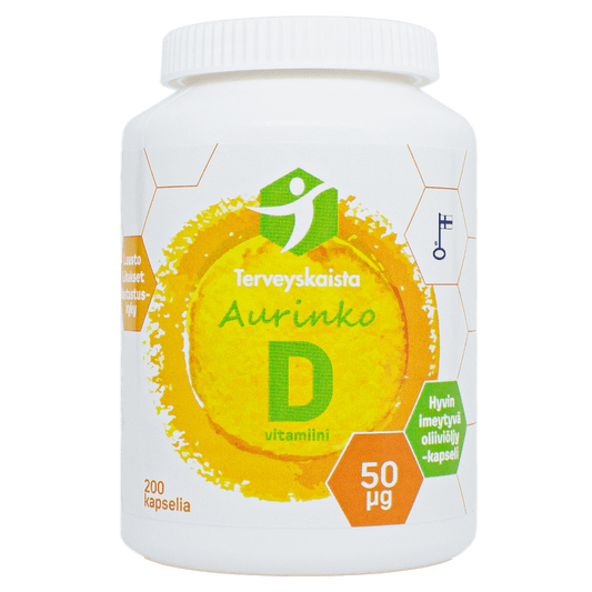 TERVEYSKAISTAN Aurinko D 50 mikrog Extra Virgin Oil oliiviöljykapseli 200 kaps