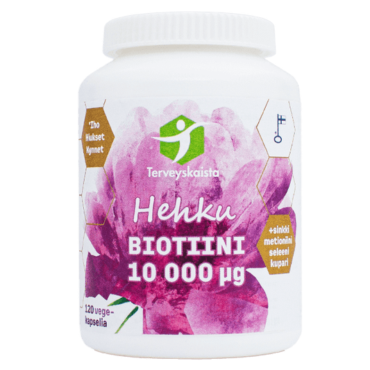 Hehku Biotiini 10 000 µg + Sinkki + Metioniini + Kupari + Seleeni kapseli 120 kaps
