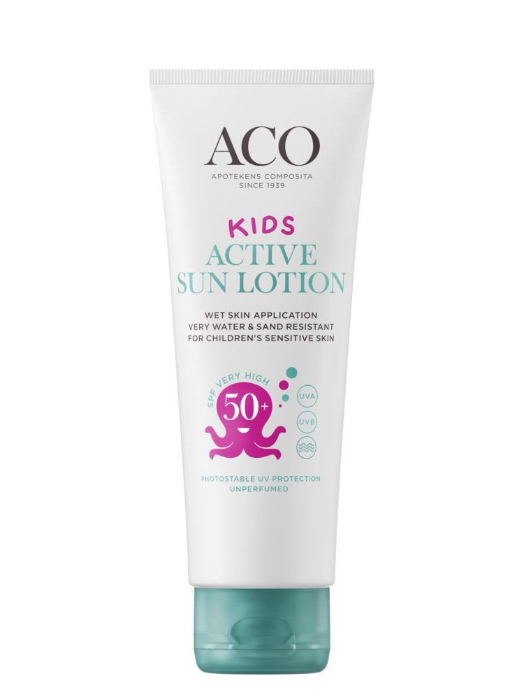 ACO SUN KIDS ACTIVE SUN LOTION SPF 50+ AURINKOVOIDE LAPSILLE HAJUSTEETON 125 ML