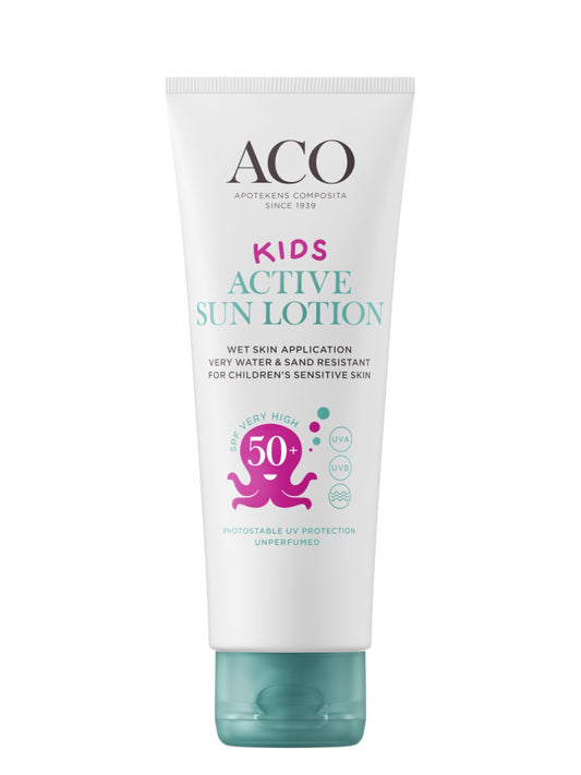 ACO SUN KIDS ACTIVE SUN LOTION SPF 50+ AURINKOVOIDE LAPSILLE HAJUSTEETON 125 ML