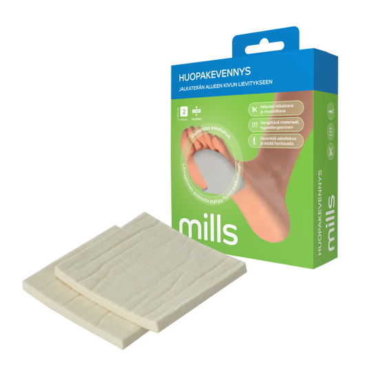MILLS HUOPAKEVENNYS JALKATERÄN KIVUN LIEVITYKSEEN 9,5 X 9,5 CM, 2 KAPPALETTA