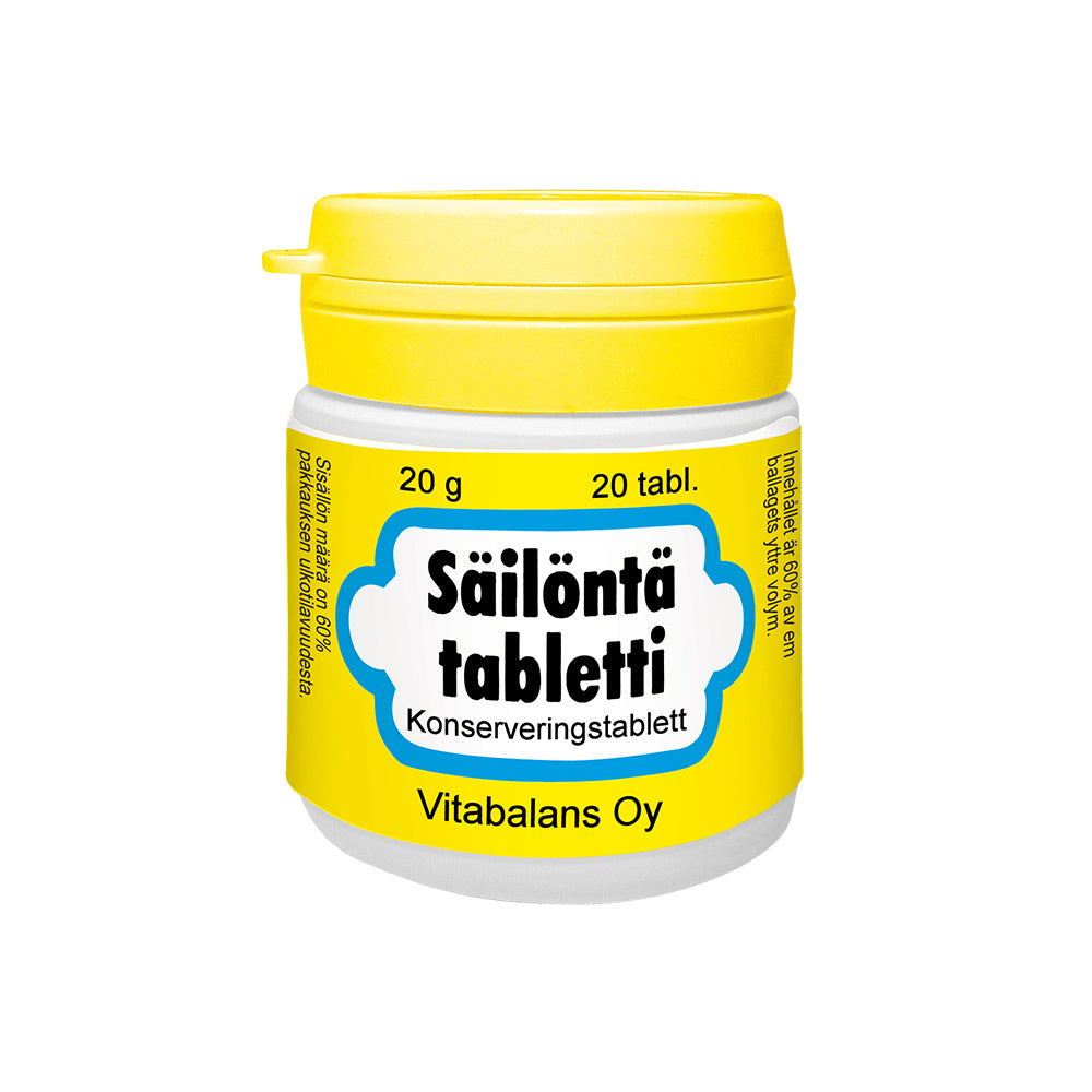 SÄILÖNTÄTABLETTI MARJA-, HEDELMÄ- JA KASVISSÄILYKKEIDEN TEKEMISEEN 20 TABLETTIA