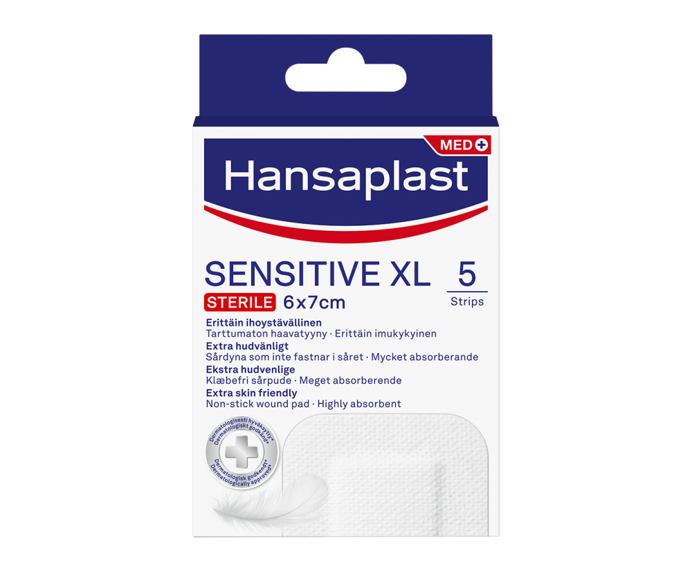 HANSAPLAST Sensitive XL 6 cm x 7 cm laastari herkälle iholle 5 kpl