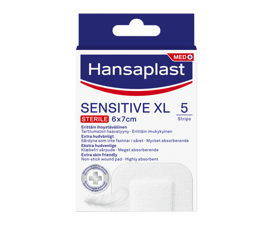 HANSAPLAST Sensitive XL 6 cm x 7 cm laastari herkälle iholle 5 kpl