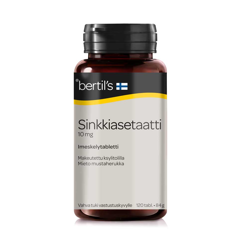 BERTILS Sinkkiasetaatti 10 mg mustaherukanmakuinen imeskelytabletti 120 tablettia