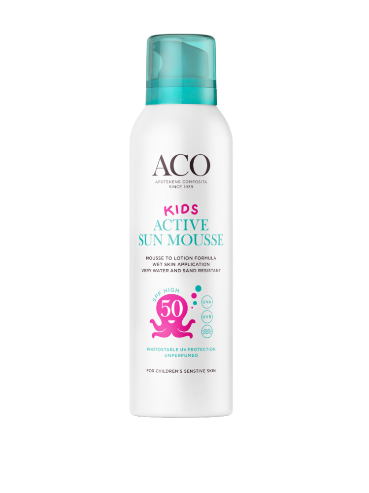 ACO Sun Kids Active Mousse SPF 50 hajusteeton aurinkosuojavaahto 150 ml
