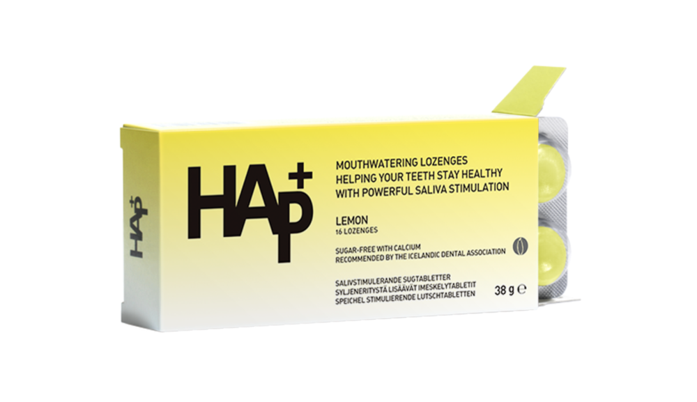 HAP+ Imeskelytabletti sitruuna suun kostutukseen 16 kpl