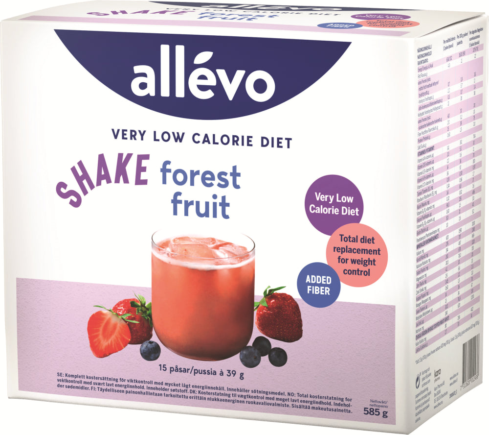 ALLEVO VLCD Shake Forrest Fruits vähäkalorinen ateriankorvike 15 pussia