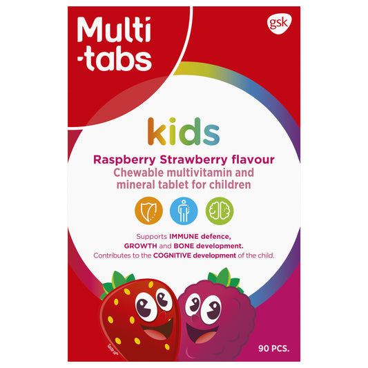 MULTI-TABS Kids vadelma-mansikka monivitamiini 90 purutablettia