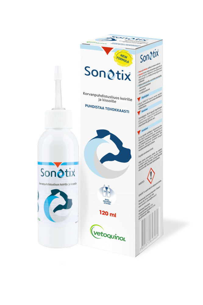 SONOTIX korvanpuhdistusliuos koirille ja kissoille 120 ml