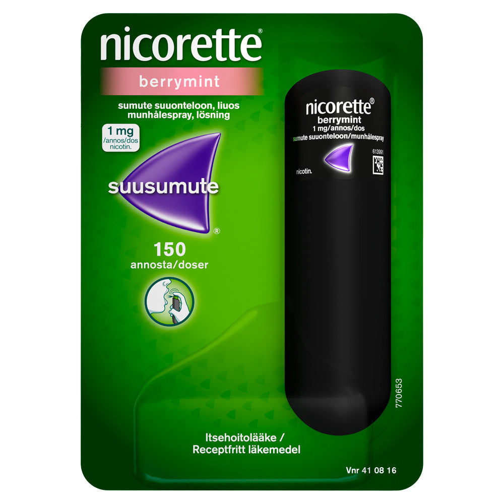 NICORETTE BERRYMINT 1 mg/annos sumute suuonteloon, liuos 150 annosta