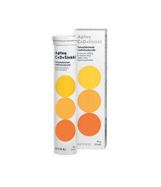 APTEQ C+D+Sinkki appelsiininmakuinen poretabletti 20 kpl