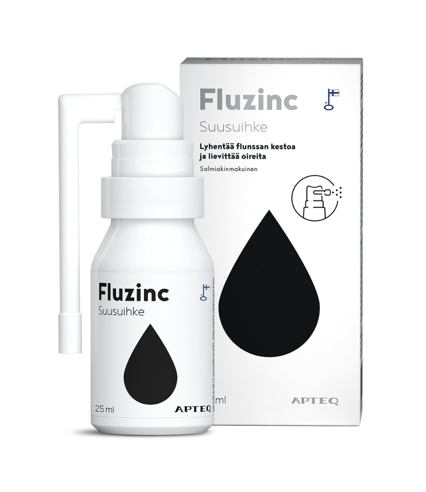 APTEQ Fluzinc sinkkiasetaatti suusuihke salmiakki 25 ml