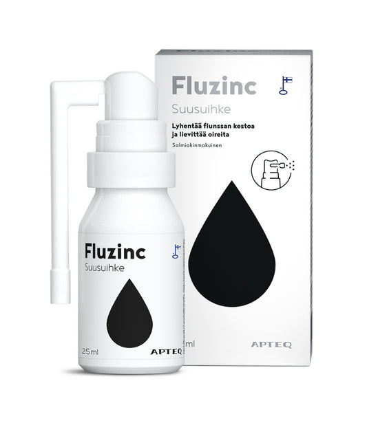 APTEQ Fluzinc sinkkiasetaatti suusuihke salmiakki 25 ml