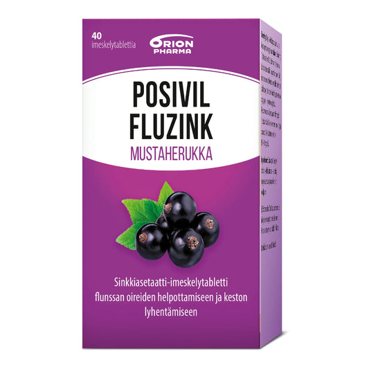 POSIVIL Fluzink mustaherukka sinkkiasetaatti-imeskelytabletti 40 kpl