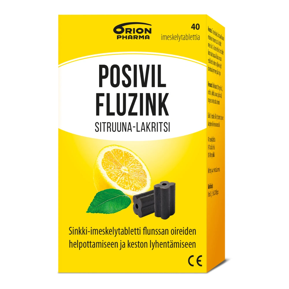 POSIVIL Fluzink sitruuna-lakritsi sinkkiasetaatti-imeskelytabletti 40 kpl