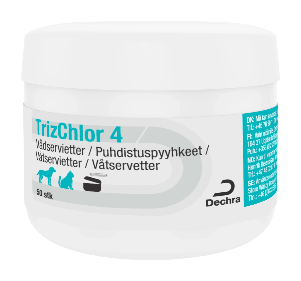 TRIZCHLOR 4 Puhdistuspyyheet eläimille 50 kpl