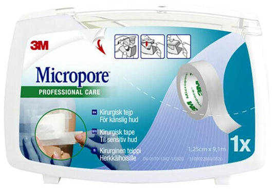 MICROPORE Kuituteippi 12,5 mm x 9,1 m, valkoinen katkokela