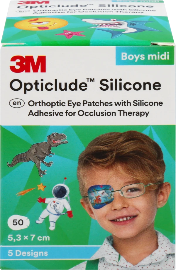 3M OPTICLUDE Silicone midi silmälappu peittohoitoon lajitelma pojille 50 kpl